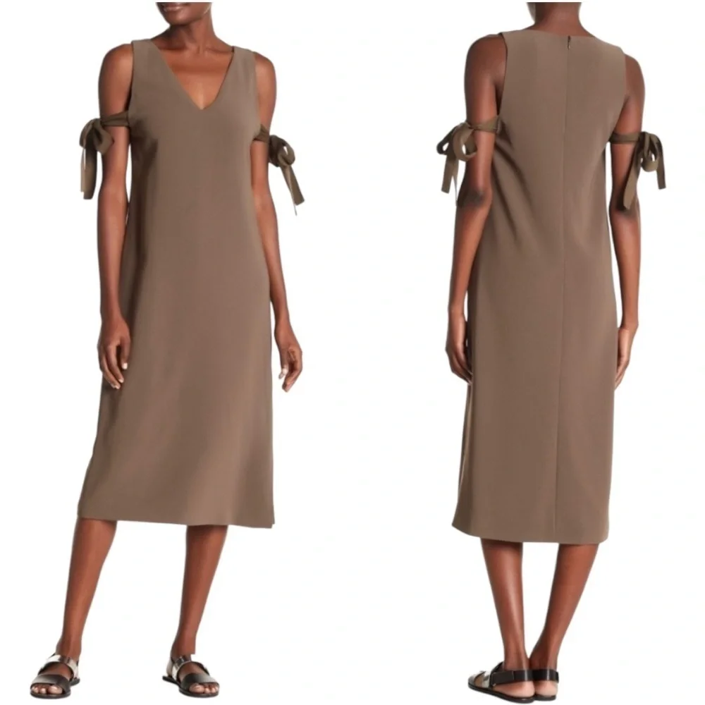 Theory Natia Modern Crepe Olive V Neck Shift Dress Women’s 2